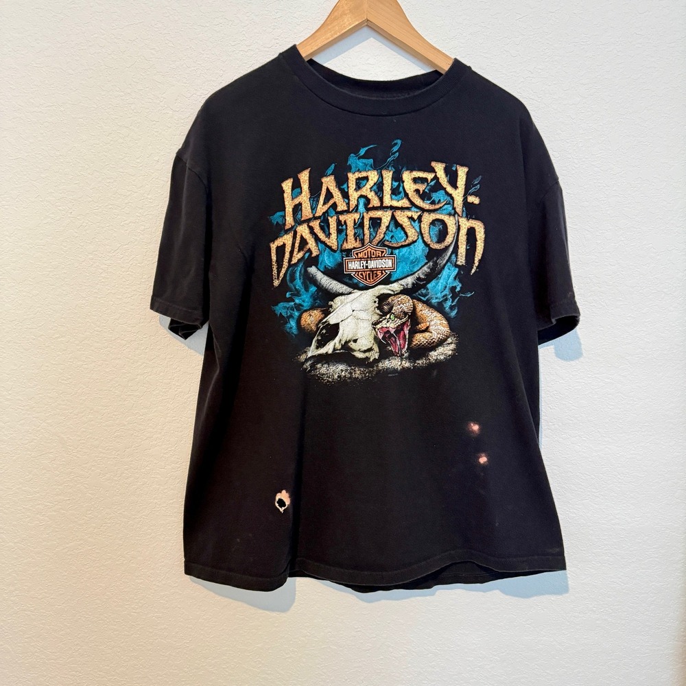 Harley Davidson T-Shirt Mens XL Black Skull Snake San Antonio TX Graphic